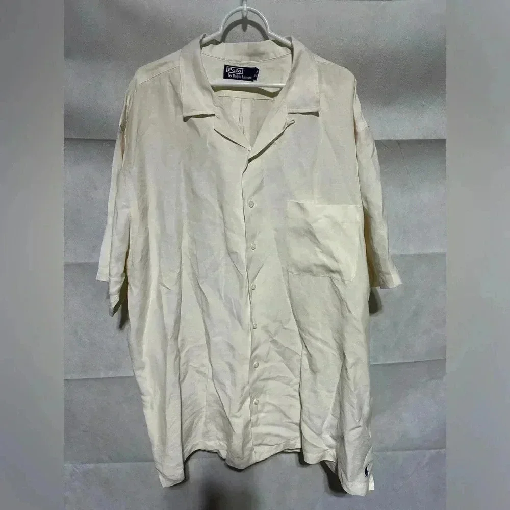 Polo Ralph Lauren Caldwell Shirt Men’s 2XL Tall Button Up Linen Silk Loop Ivory